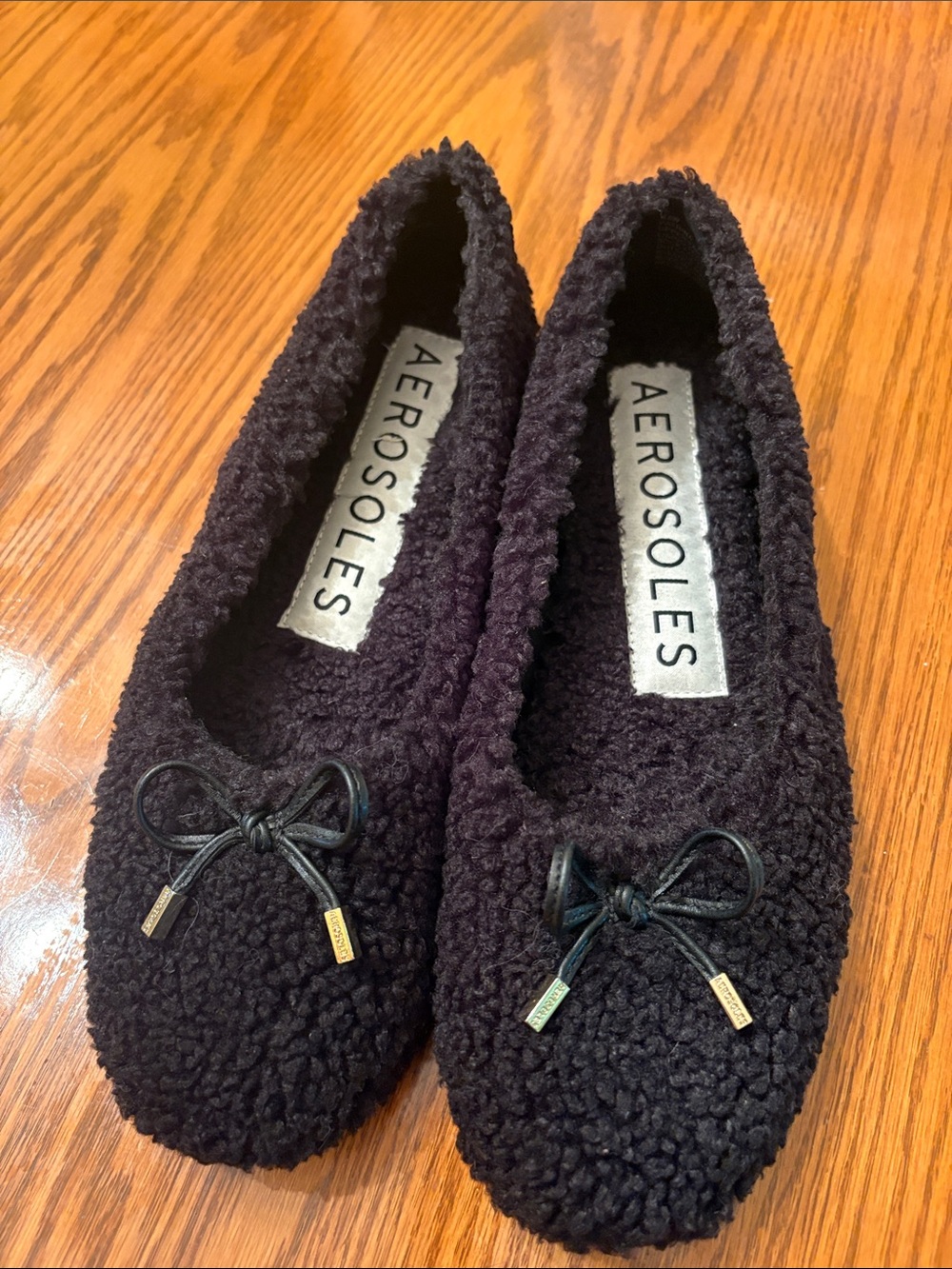 AEROSOLES Black Bouclé Bow Slip-Ons